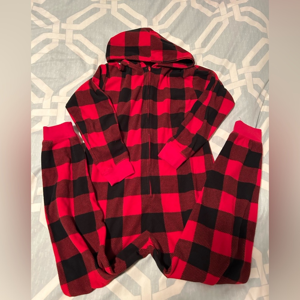 Red and Black Plaid Hooded Onesie